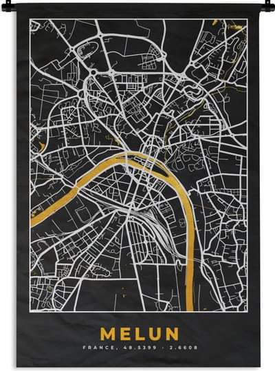 Wandkleed - Wanddoek - Melun – Plattegrond – Frankrijk – Kaart – Stadskaart - 120x180 cm - Wandtapijt