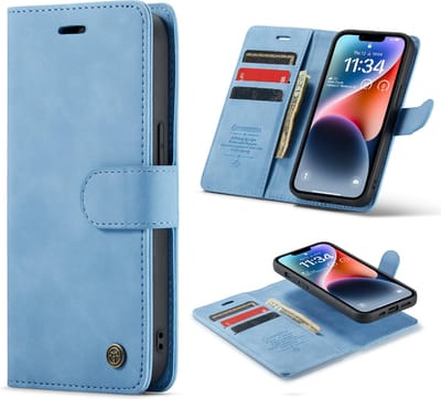 Casemania Hoesje Geschikt voor Apple iPhone 13 Sky Blue - 2 in 1 Magnetic Book Case