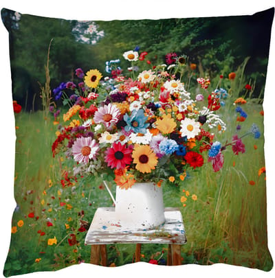 Sierkussens - Kussentjes Woonkamer - 50x50 cm - Bloemen - Krukje - Gieter - Veld