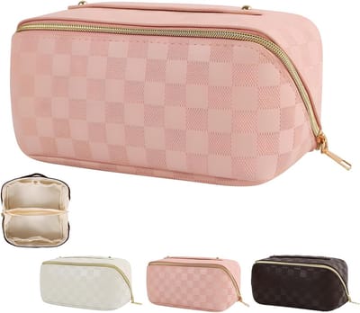 Stijlvolle Make-up Tas voor Vrouwen - Grote Organizer voor Reis en Toilettas | Ideaal voor Cosmetica Opslag en Flat Lay Foto's, roze, klassiek