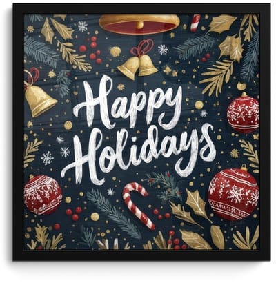 Poster in lijst - Fotolijst 40x40 cm - Posters - Feestelijk - Kerstgroet - Kleurrijk - Posterlijst zwart - Decoratie - Wanddecoratie woonkamer - Muurdecoratie slaapkamer - Kerstversiering - Kerstdecoratie voor binnen - Kerstmis