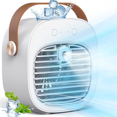 Draagbare Luchtkoeler met Verneveling - 4000mAh Oplaadbare Mini Aircooler met 3 Snelheden, 130ml Watertank en USB-C - Voor Bureau, Slaapkamer, Camping en Kantoor - Wit