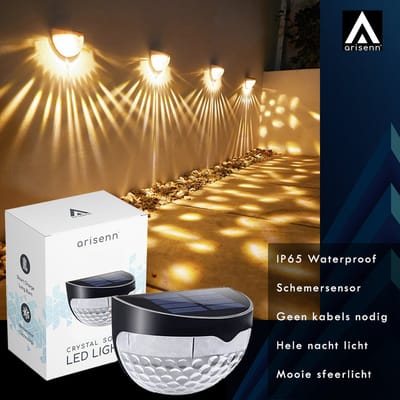 Arisenn® Half Moon Solar Buitenlamp set van 2 - IP65 Waterdicht - Prachtige Solar Technologie Monokristal Zonnepaneel wandlamp - 3000K Warm Wit (sfeervol) - Tuinverlichting op Zonne-energie | schutting wand licht - 2 stuks