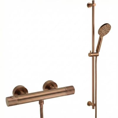 Ben Engraved Line Douchekraanset thermostatisch Ø12cm geborsteld koper