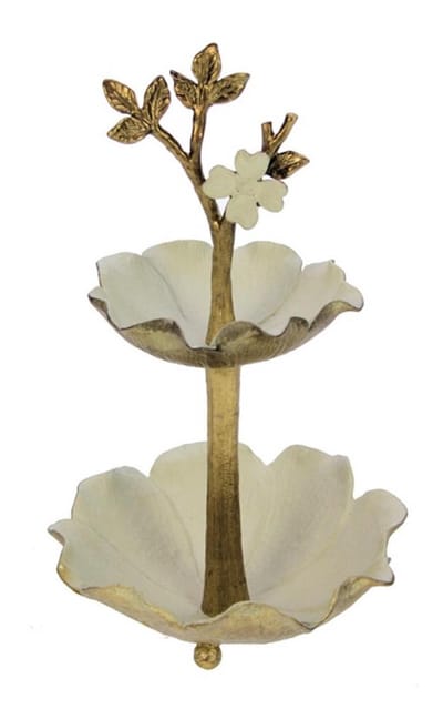 Sieradenhouder Bloem wit/ant. goudkl., Ø11,3x18,5cm