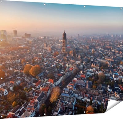 Gards Tuinposter Utrecht vanuit de Lucht - 150x120 cm - Tuindoek - Tuindecoratie - Wanddecoratie buiten - Tuinschilderij