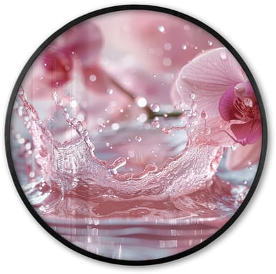 Poster in lijst Rond - Fotolijst 60x60 cm - Posters - Abstract - Modern - Water - Orchidee - Ronde posterlijst zwart - Decoratie - Wanddecoratie woonkamer - Muurdecoratie slaapkamer