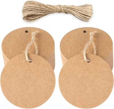 Ronde Kraft Papieren Cadeaulabels van 5,5 cm - 50 Stuks met Jute Touw voor Ambachten, Trouwen en Kerstcadeaus
