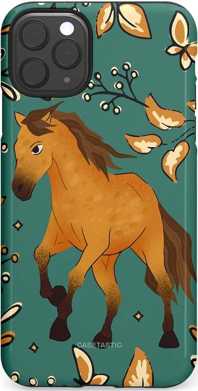Casetastic Hoesje Geschikt voor Apple iPhone 11 Pro Max - Stijlvolle Beschermende Duo-layer Case - Groene bruine Paarden elegantie - Paris