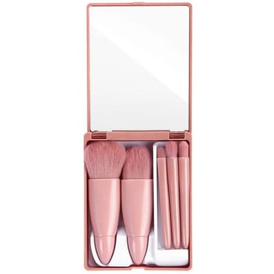 5 stuks Mini Make-up Kwast Kunstvezel Draagbaar Zacht Complete Functie Reis Cosmetische Kwast Set brown