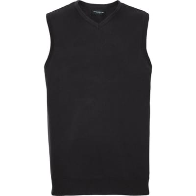 Russell Collection Heren Katoen Acryl V Hals Mouwloos Sweatshirt (Zwart)