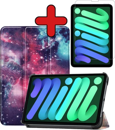 Hoesje Geschikt voor Apple iPad Mini 6 (2021) - 8.3 inch - 6e Generatie - Met Screenprotector - Trifold Bookcase - Hard Cover - Hardcover Book Case - Tablet Hoes - Galaxy
