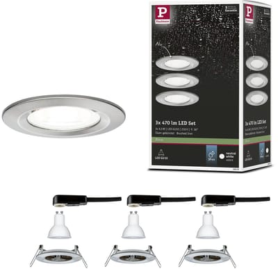 LED-inbouwlamp Nova Basisset star IP44 rond 78 mm GU10 3x6,5W 3x470lm 230V 4000K Staal geborsteld