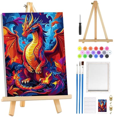 Dailygoods - MOGTAA Draak schilderen op nummer voor volwassenen beginner met frame, dieren schilderen op nummer voor volwassenen met ezel, doe-het-zelf olieverfschilderij kits kunstambachten voor huisdecoratie, 20