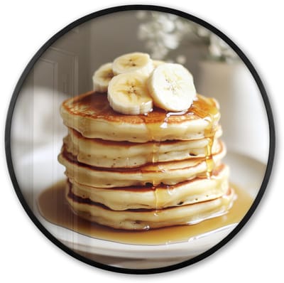 Poster in lijst Rond - Fotolijst 60x60 cm - Posters - Pannenkoeken - Banaan - Siroop - Wit - Beige - Ronde posterlijst zwart - Decoratie - Wanddecoratie woonkamer - Muurdecoratie slaapkamer