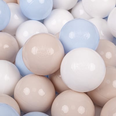 KiddyMoon 300 ballen/7cm kinderballen speelballen voor ballenbad baby éénkleurige plastic ballen made in eu, pastelbeige/pastelblauw/wit