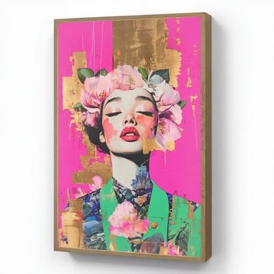 Wandlamp 70x100 cm - Oplaadbaar - Bloemenkroon - Goud - Vrouw - Portret - Wandlampen binnen woonkamer - Slaapkamer lamp - Decoratieve nachtlamp - Vloerlamp draadloos