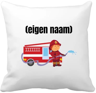 Akyol - brandweerman met brandweerwagen Kussen hoes - Brandweer - iemand die werkt bij de brandweer - met eigen naam - leuk cadeau voor iemand die bij de brandweer werkt - cadeau - kado - 40 bij 40 cm