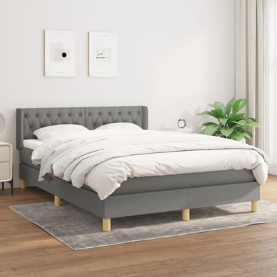 vidaXL - Boxspring - met - matras - stof - donkergrijs - 140x190 - cm