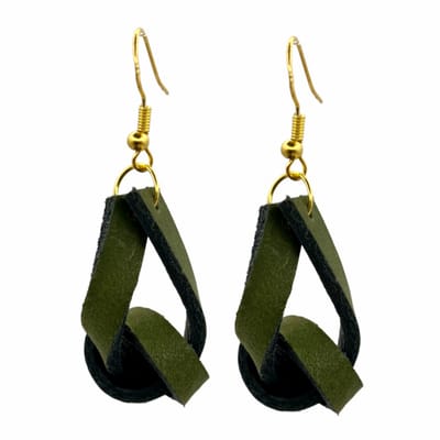 Oorbellen-groen-Leer-Knoop-Goudkleurig-Zilver -Charme Bijoux