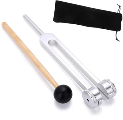Stemvork mid Ohm 136.1 Hz - Chakra balanceren - Diapason - Tuning fork - Inclusief stoothoutje en zakje - Klanktherapie / meditatie / yoga / ontspanning - Metaal - Zilver - Jonyx