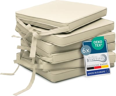 Beautissu Loft SK – Set van 6 Zitkussen Zand 45x40 cm – Stoelkussen met Lint