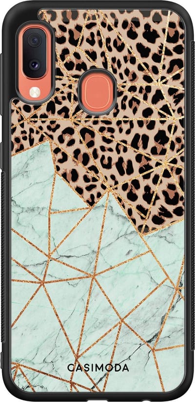 Casimoda® hoesje - Geschikt voor Samsung Galaxy A20e - Luipaard Marmer Mint - Zwart TPU Backcover - Luipaardprint - Mint