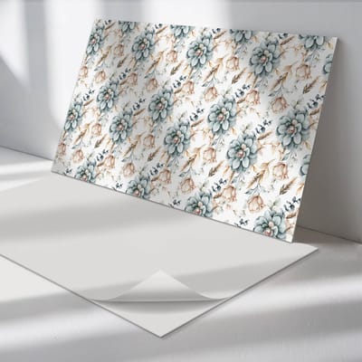 Wallfluent Vinyl Wandpaneel - Bloemen plantenpatroon PVC Muurpaneel - 100 cm x 50 cm - Grijs PVC wandpaneel - 1 stuk - Rechthoekig Wandbekleding Vinyl - Bloemen en planten Wandpaneel - Zelfklevende Wandbekleding - Wandpaneel Keuken en Badkamer