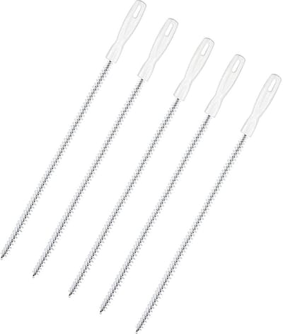 5 Stuks - Gootsteen Ontstopper - Haarontstopper - Schoonmaakborstels - Reinigingsborstel - Wit - 45*1cm - PP + Nylon - Lange Reinigingsborstel voor Keuken, Badkamer en Riool – Effectieve Verwijderaar van Haar, Verstoppingen en Vuil