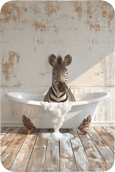 Badmat 60x90 cm - Antislip - Vintage - Zebra - Wilde dieren - Badkuip - Badmatten voor badkamer - Badkamermat - Douchemat - Badkamer mat