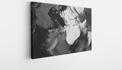 Saammp Canvas Schilderij - Zwart Grijs Vegen - Abstract - 30x20 - Foto op canvas - Wanddecoratie - Muurdecoratie Woonkamer - Slaapkamer decoratie - Canvas Print
