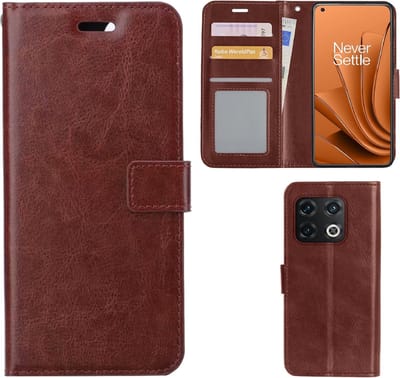 LuxeBass Hoesje geschikt voor OnePlus 10 Pro - Boekhoesje met kaartvakken - Bruin gsm hoesje - telefoonhoes - telefoonhoesjes