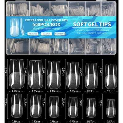 600 Stuks Volledige Dekking Druk Op Nagel Tips Stiletto Amandel Vierkante Doodskist Franse Valse Nep Nagels Losweken Gel nagel Uitbreiding Tips blue