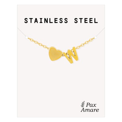 Letter W Armband Goudkleurig - Stainless Steel - Initiaal & Hartje Hanger - Initialen Armband op Cadeau Kaartje - Pax Amare - 15,5cm + 5cm verstelbaar