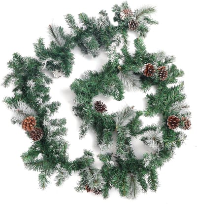 Dailygoody - Besneeuwde Artificiële Groene Kerstguirlande - Feestelijke Decoratie - 2,7 m - Zachtgroen - Dennenappels - Geschikt voor Huis en Bruiloft