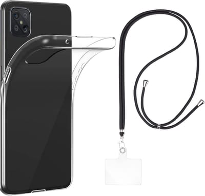 Set met hoesje en nekband voor oppo reno 4z - Flexibele, transparante TPU-bescherming, verstelbare universele nekband voor mobiele telefoons, zwarte nekband, transparante draagriem van Phonillico®