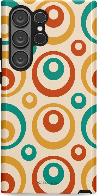 Casetastic hoesje geschikt voor Samsung Galaxy S23 Ultra - Dubbellaagse bescherming - Bolletjes boogie - Fashion Case - Crème Terracotta Goud Turquoise