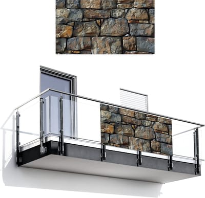 Balkonscherm 200x110 cm - Balkonposter Stenen - Steenoptiek - Grijs - Bruin - Balkon scherm decoratie - Balkonschermen - Balkondoek zonnescherm