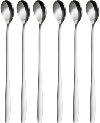 TOVBMUP Lepels - Set van 6 - 19 cm - Lang - Voor cocktails, desserts - Gepolijst - Metaal - Vaatwasserbestendig