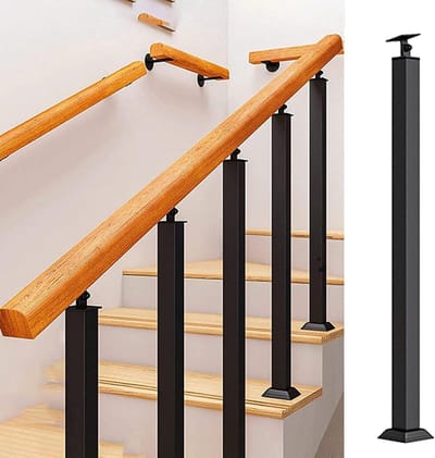 Trapleuning Post - Baluster Spindels - Veiligheid Binnen Buiten - Verstelbare Hoekbeugel - 95 cm Hoog - Zwart