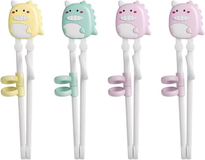 4 paar kinderchopsticks met dinosaurussen, knikchopsticks voor beginners, herbruikbare eetstokjes