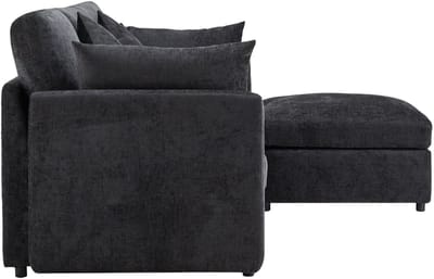 DESMIU Hoekbank 216 x 161 x 81 Cm - Modulaire Bank Met Verplaatsbare Hocker En 4 Kussens - Voor Woonkamer Appartement En Kantoor - Chenille Grijs