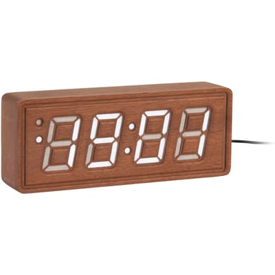 Karlsson Wekker Solid Wood Engraved - Donkerhout - 20x4.5x8cm - Scandinavisch - Wekker voor slaapkamer - Wekkers