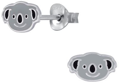 Joy|S - Zilveren Koala oorbellen - 8 x 5 mm - grijs