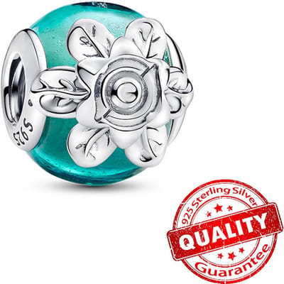 Murano Glas Serie Koper Gebogen Goede Veren en Gelukkige Klavertje Vier Bedel Past om Armband Mooie Fijne Cadeaus W27230WW- white