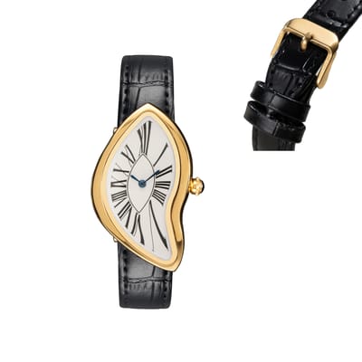 Middeleeuwse buitenaardse horloges smelten en vervormen y2k buitenaardse dames en heren Leren band mode geavanceerd ins niche design quartz horloge black