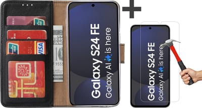Hoesje met Screenprotector Geschikt voor Samsung Galaxy S24 FE – Arara bookcase met pasjeshouder - Zwart