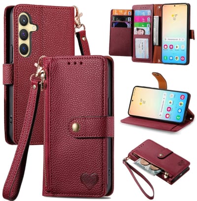 Voor Samsung Galaxy S24+ 5G Love Rits Lanyard Lederen Telefoonhoesje (Rood)