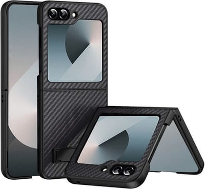 Hoesje Geschikt voor Samsung Galaxy Z Flip 7 FE - Flip 6 backcover fiber carbon - Zwart