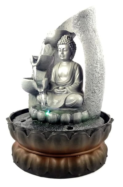 Geargalaxy Boeddha Water Fontein met Verlichting - Tafelfontein - Sierfontein - Rustgevende Waterornament voor Thuis - 21x21x28cm